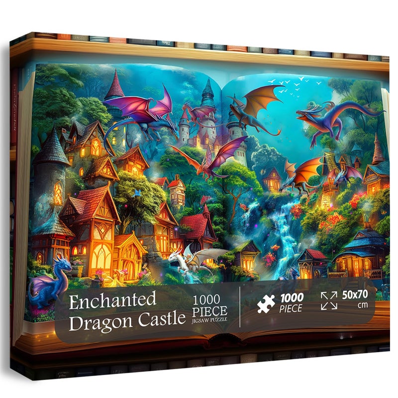 PICKFORU Dragon Puzzle for Adults 1000 Pieces Magic Library Book Puzzles Nature Forest Animal Fantasy Dinosaur Jigsaw Puzzle Impossible Difficult Hard Challenge for Adult - Image 3