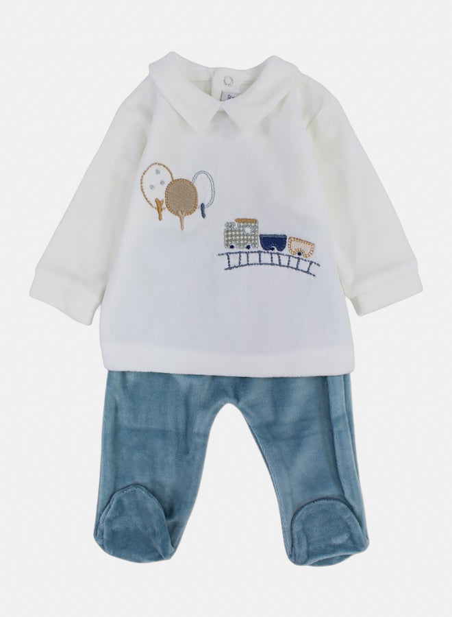 Baby Boys Velvet Pajama Set – Train Design - Image 2