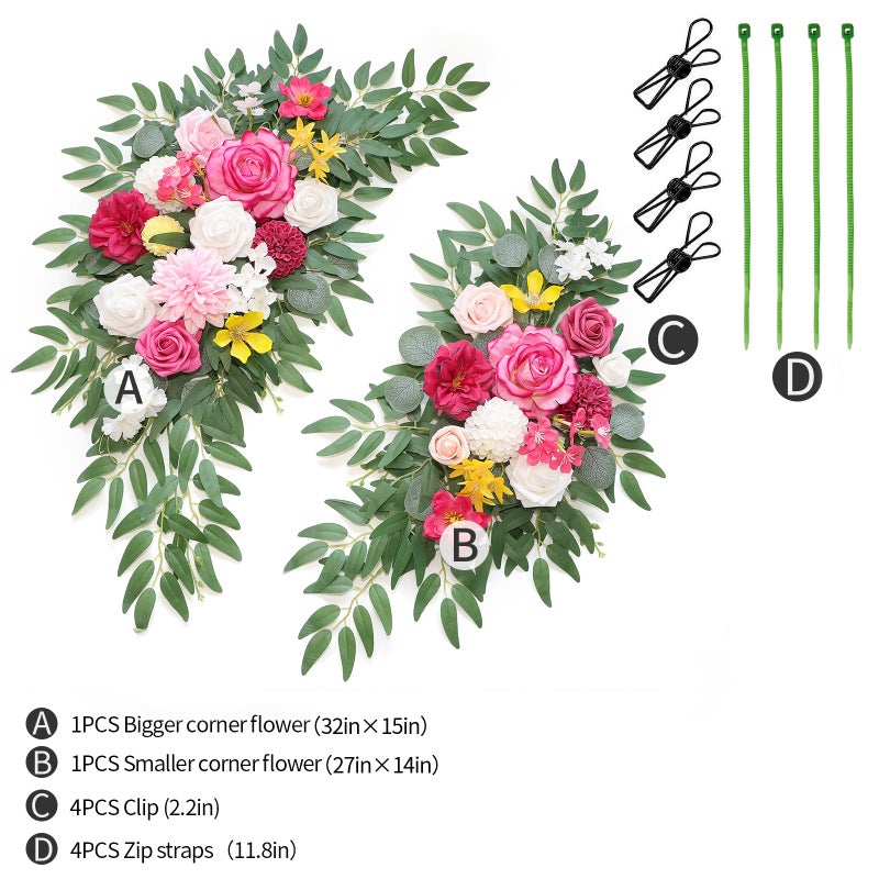 WEIERYUE Artificial Wedding Arch Flowers Kit(Pack of 2) for Wedding Arch, Bridal Shower, Ceremony and Reception Backdrop Decoration (Bright Pink) - Image 2