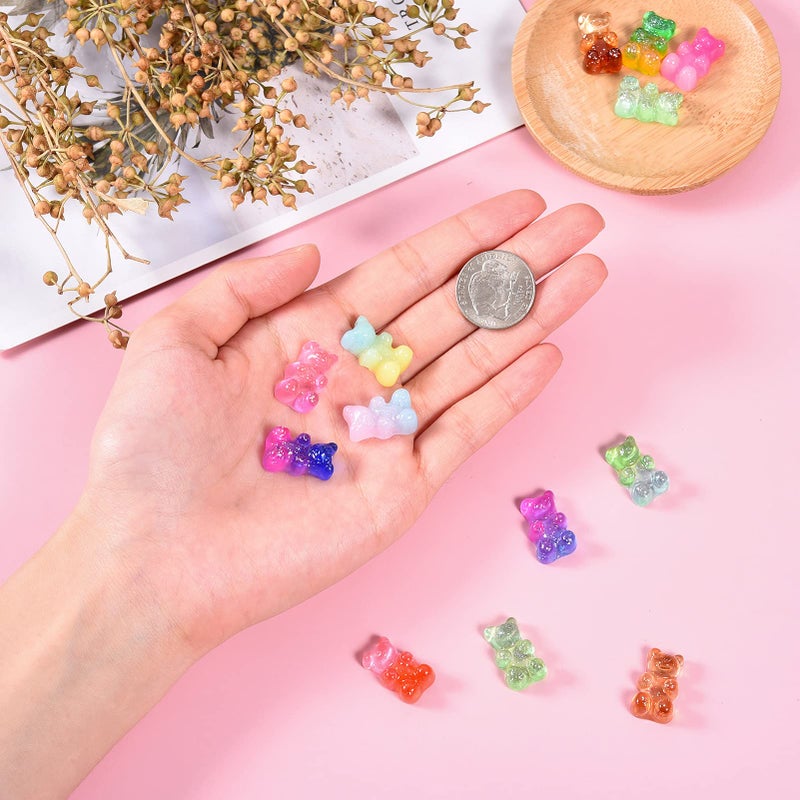 PH PandaHall Pandahall 200Pcs Colorful Gummy Bear Cabochons with Glitter Powder Two Tone Flatback Resin Bear Candy Beads Charms 18x11x8mm for Nail Art Decoration & Jewelry Making (Mixed Color) - Image 3