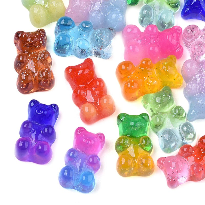 PH PandaHall Pandahall 200Pcs Colorful Gummy Bear Cabochons with Glitter Powder Two Tone Flatback Resin Bear Candy Beads Charms 18x11x8mm for Nail Art Decoration & Jewelry Making (Mixed Color) - Image 1