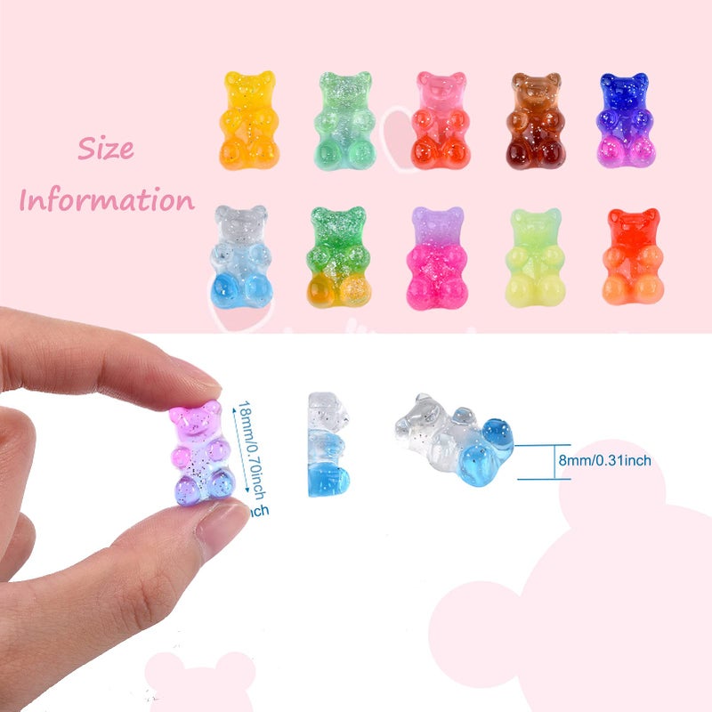 PH PandaHall Pandahall 200Pcs Colorful Gummy Bear Cabochons with Glitter Powder Two Tone Flatback Resin Bear Candy Beads Charms 18x11x8mm for Nail Art Decoration & Jewelry Making (Mixed Color) - Image 4