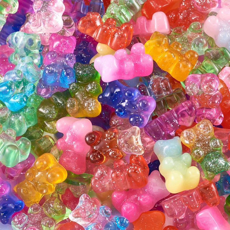 PH PandaHall Pandahall 200Pcs Colorful Gummy Bear Cabochons with Glitter Powder Two Tone Flatback Resin Bear Candy Beads Charms 18x11x8mm for Nail Art Decoration & Jewelry Making (Mixed Color) - Image 2
