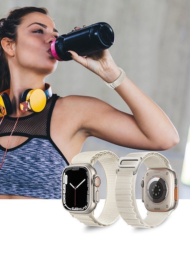 Alpine Loop Nylon Band for Apple Watch, Beige Titanium G-Hook Strap, Breathable Sport Replacement Band for iWatch 6 7 8 9 10 SE Ultra 2 S11 42mm 44mm 45mm 46mm 49mm - Image 2