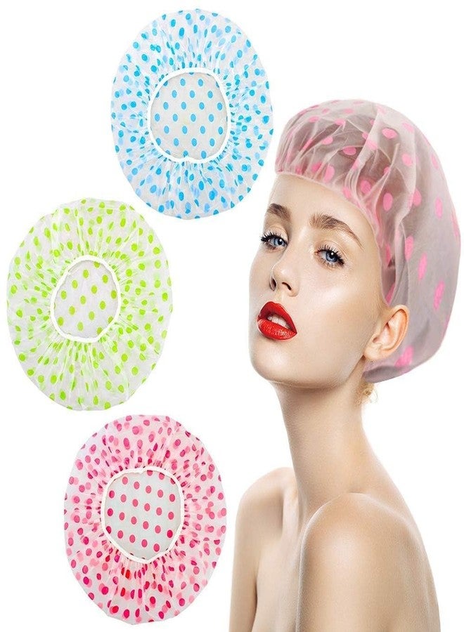 ASVERO Shower Caps, Waterproof EVA Plastic Shower Cap,3 Pcs Waterproof Bath Caps，Elastic Reusable Bathing Hair Cap,Elastic Band Bath Hair Hat for Women Ladies Spa Salon - Image 1