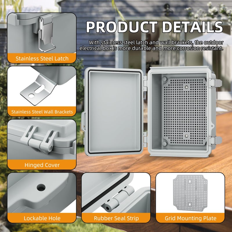 Joinfworld Outdoor Electrical Box Waterproof Junction Box Plastic Outdoor Weatherproof Electrical Enclosure Box Outside 8.7x6.7x4.3 - Image 4