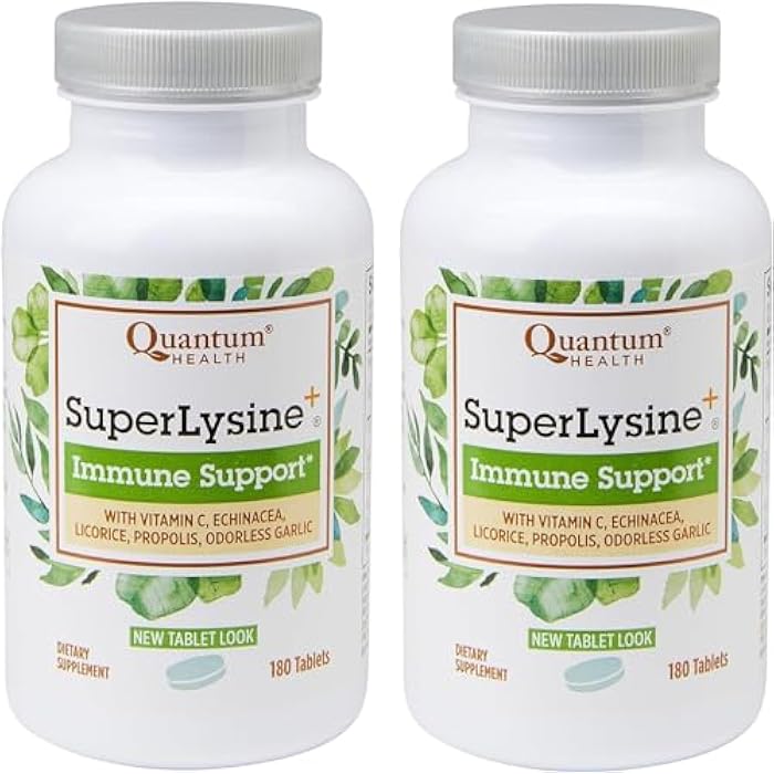 Quantum Health SuperLysine+ Advanced Formula Immune Support Supplement Lysine 1500 mg, Vitamin C Echinacea Licorice Bee Propolis & Odorless Garlic - 180 Tablets (Pack of 2) - Image 1
