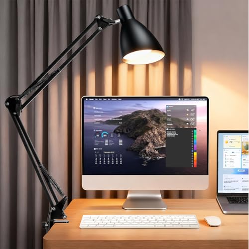 OSORD Metal LED Desk Lamp for Home Office, 32" Swing Arm Architect Desk Lamp with Clamp, 5 Color Modes 10 Brightness Task Lamps, Adjustable Gooseneck Clip-on Table Light for Reading Home Work Study, Black - Image 1