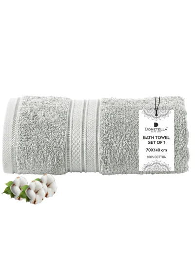 Donetella Premium 100 % Combed Cotton 1-Pcs Bath Towel(70 X 140 CM) 600 GSM Large Towel, Highly Absorbent, Quick Dry,Best Towel for Bathroom, Spa And Hotel,Light Grey