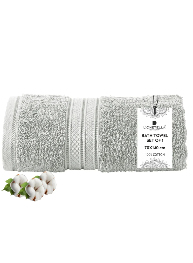Donetella Premium 100 % Combed Cotton 1-Pcs Bath Towel(70 X 140 CM) 600 GSM Large Towel, Highly Absorbent, Quick Dry,Best Towel for Bathroom, Spa And Hotel,Light Grey