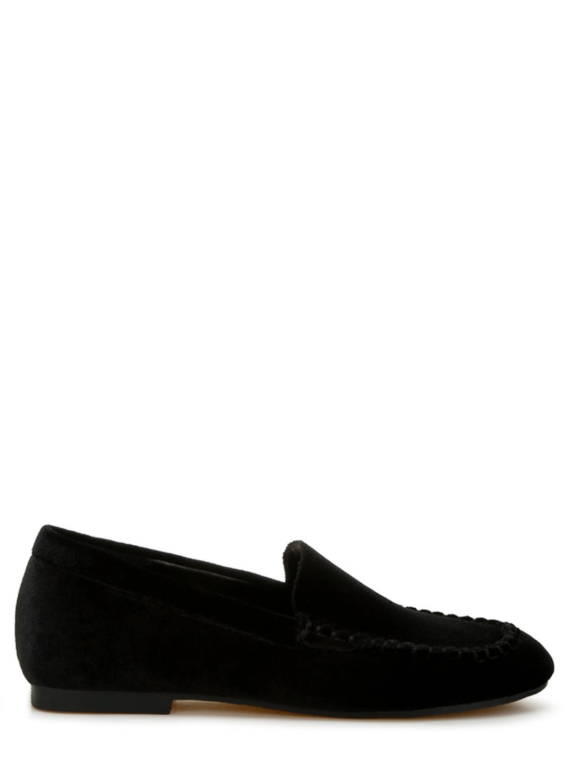 London Rag Velvet Flat Loafers in Black  - Image 1