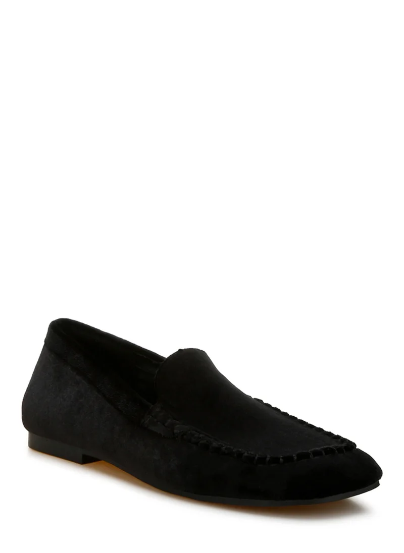 London Rag Velvet Flat Loafers in Black