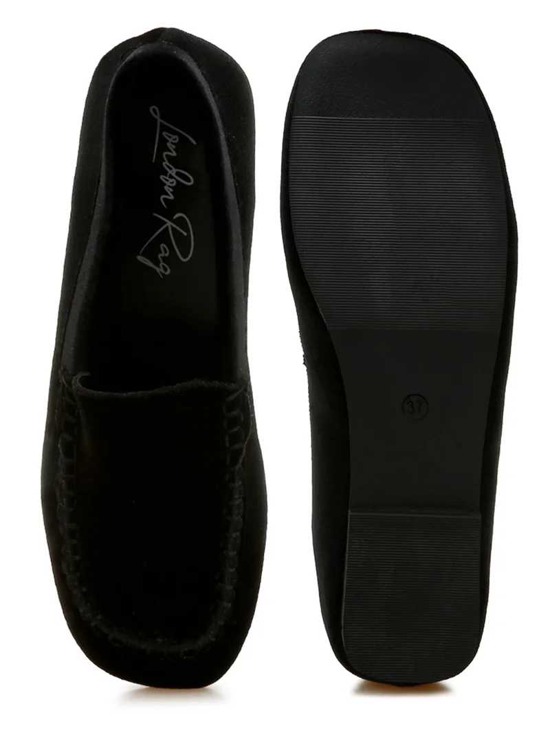 London Rag Velvet Flat Loafers in Black