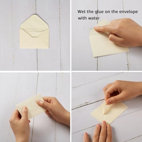 Toperd 100 Pack Mini Envelopes with Blank Note Cards - Small Self-Adhesive Envelopes for Business Cards (4 x 2.7 Inches, Cream) - Image 3