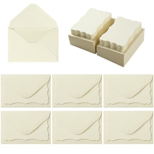 Toperd 100 Pack Mini Envelopes with Blank Note Cards - Small Self-Adhesive Envelopes for Business Cards (4 x 2.7 Inches, Cream) - Image 1