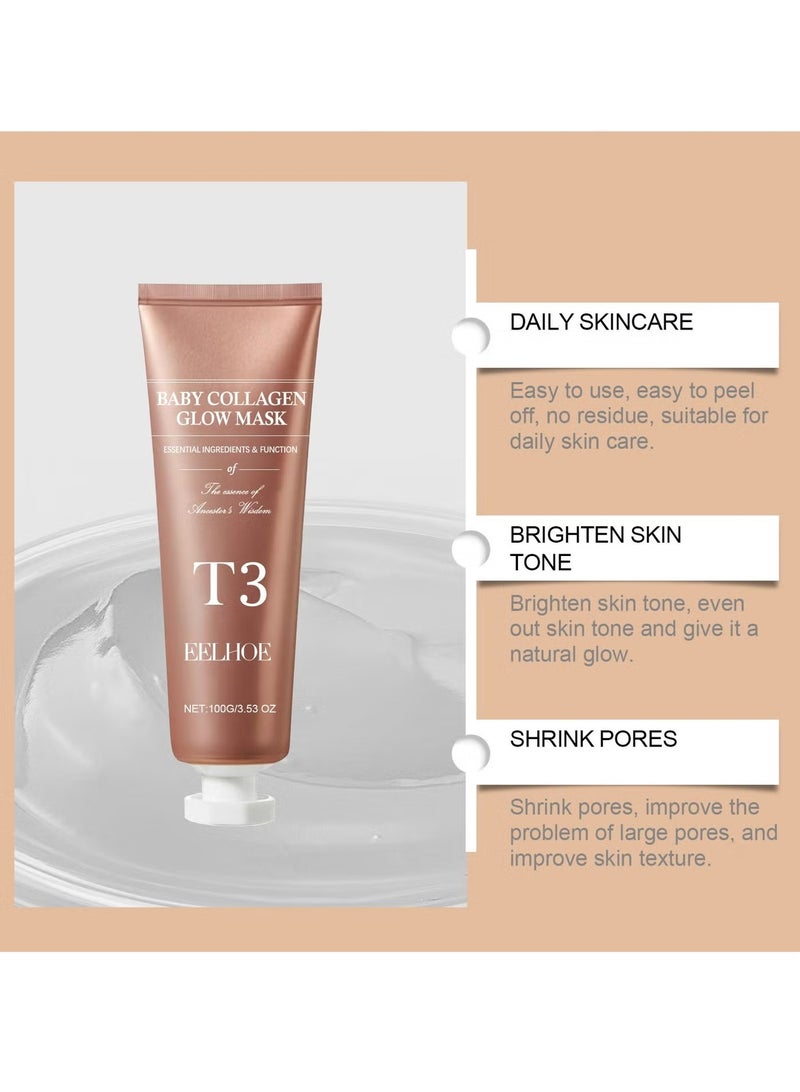 EELHOE T3 Collagen Mask Korean Collagen Face Mask, Baby Glow Collagen Mask Skincare for Anti-Wrinkle, Anti-Aging, Pore Tightening Gift - Image 3