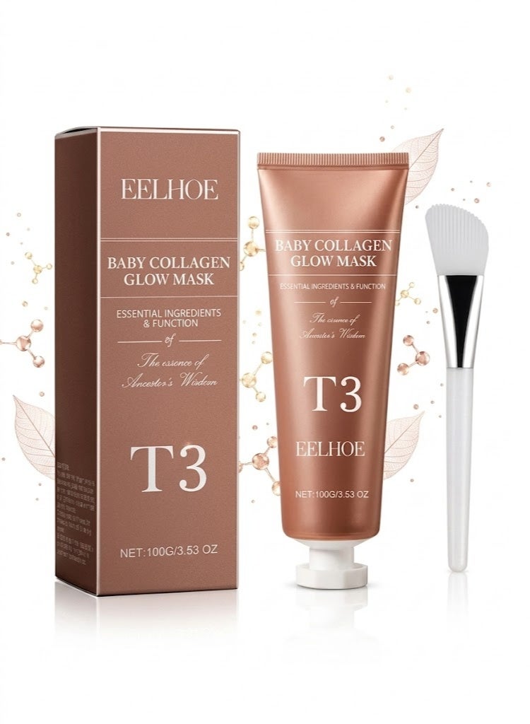 EELHOE T3 Collagen Mask Korean Collagen Face Mask, Baby Glow Collagen Mask Skincare for Anti-Wrinkle, Anti-Aging, Pore Tightening Gift - Image 1