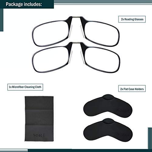 Noble Pack Noble Ultra Slim and Flat Reading Glasses Thin and Flexible Armless (2 Pairs) Enhanced Comfort Nose Rest, Armless Pocket Size Readers with 2 Stick-on Silicone Case Holder (Black, +2.50) - Image 2