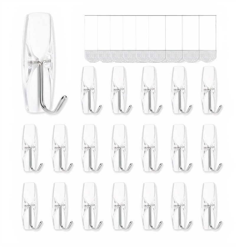 MOVELYST Medium Clear Wall Hooks, 18 Hooks+24 Removable Strips, Wire Hooks with Adhesive Strips Damage-Free, Utility Hooks Heavy Duty, No Tools Wall Hooks for Hanging, Value Pack - Image 1
