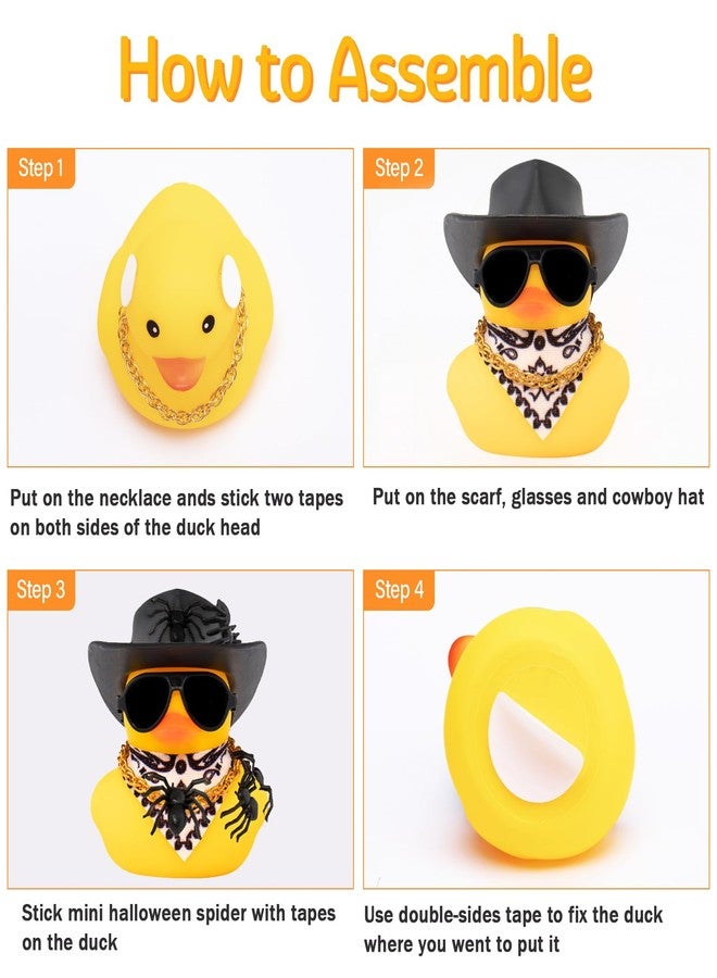wonuu Car Dashboard Rubber Ducks for Halloween, Decorations Duck for Office Desk Ornament Accessories with Cowboy Hat Heart Glasses Spider Chain Scarf, for Halloween Party Gifts (Black) - Image 5
