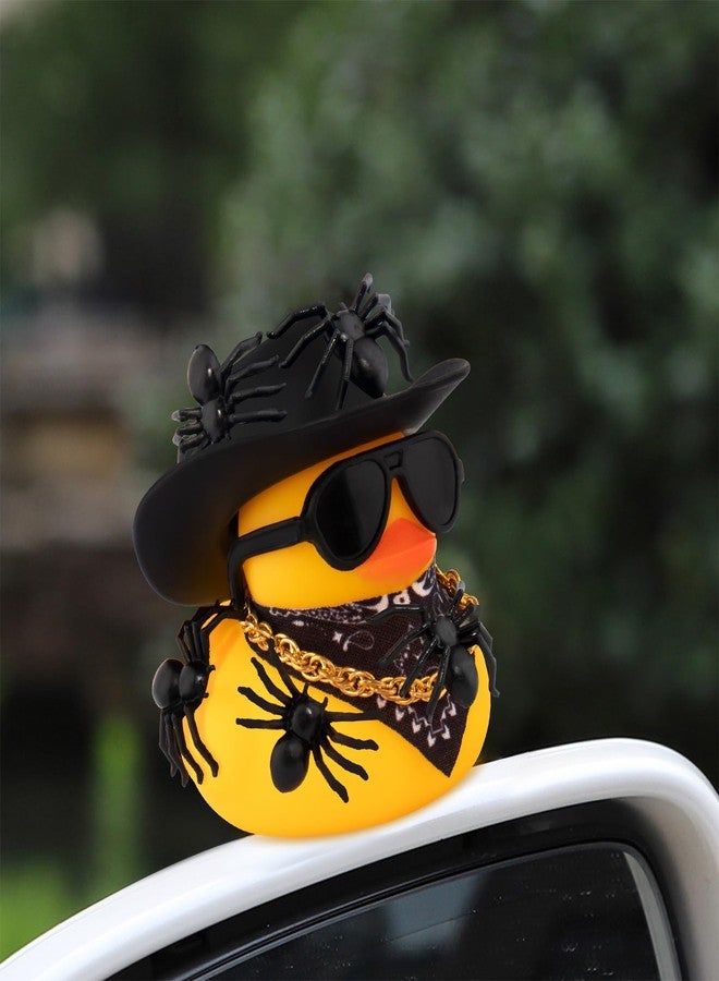 wonuu Car Dashboard Rubber Ducks for Halloween, Decorations Duck for Office Desk Ornament Accessories with Cowboy Hat Heart Glasses Spider Chain Scarf, for Halloween Party Gifts (Black) - Image 3
