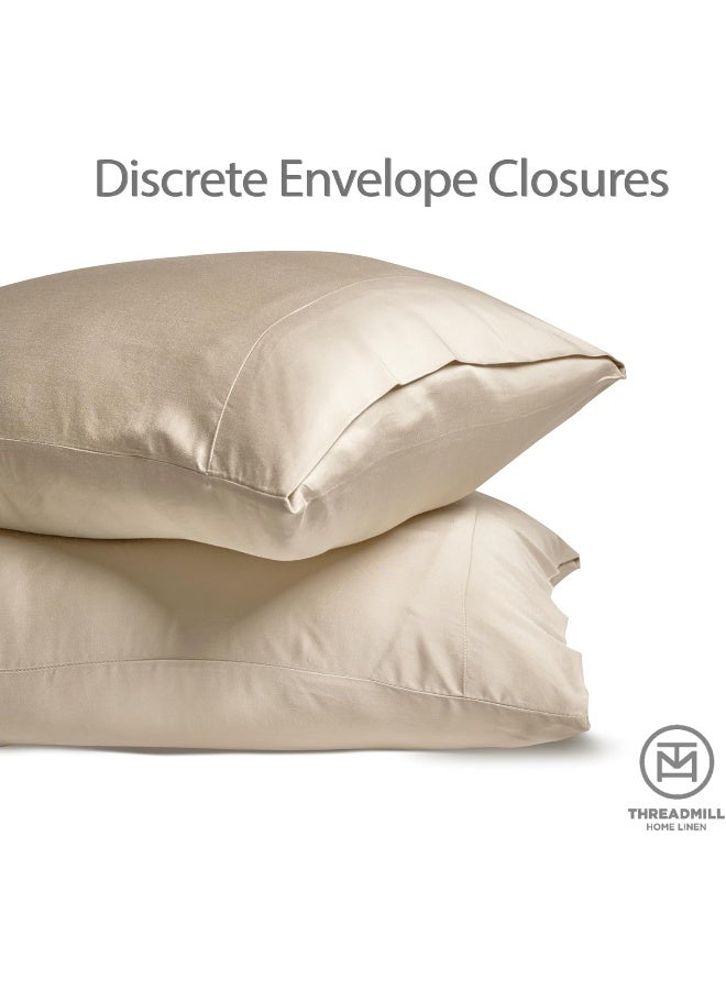 Threadmill Bamboo Pillow Cases King Size Set of 2 - Bamboo Sheets Silk Cooling Satin Pillowcases for Hair and Skin, Soft & Breathable Pillow Case with Envelope Closure for King Pillows, Beige  - Image 2