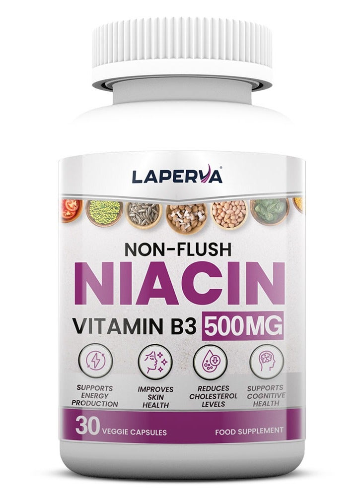Laperva Non-Flush Niacin Vitamin B3 – 30 Veggie Capsules | Supports Energy, Brain & Skin Health | Vitamin B Complex Supplement