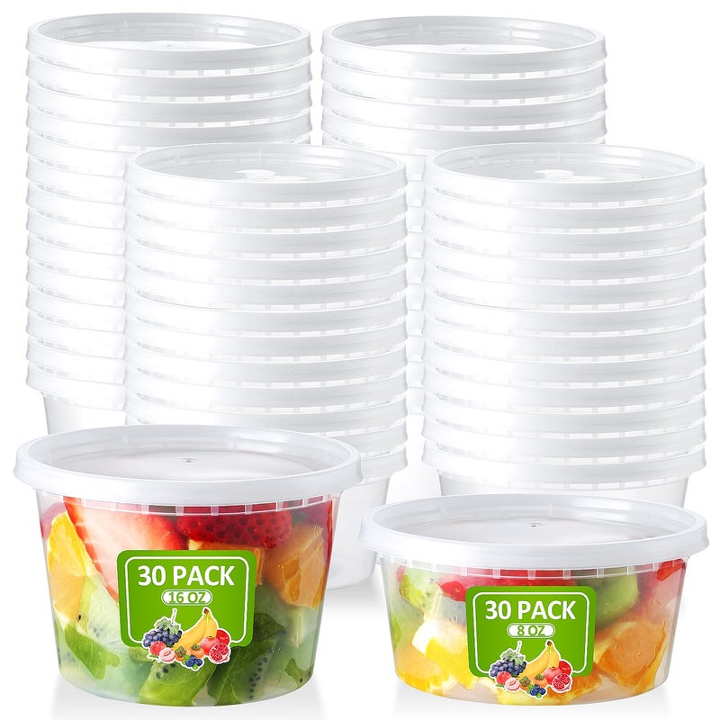 NEEBAKE 60 Set DeliContainerswithLids 8oz 16oz FoodStorageContainers Combo Pack Airtight PlasticStorageContainerswithLids Microwaveable  Freezer Safe ToGoContainers