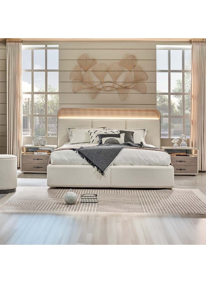 DANUBE HOME Libra 180X200 King Bed w/ 2 Night Stand w/LED and Dresser with Mirror + Stool - Light Brown / Beige  - Image 3