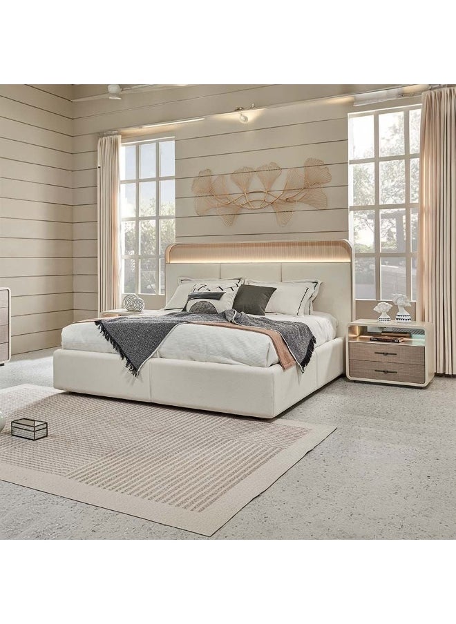DANUBE HOME Libra 180X200 King Bed w/ 2 Night Stand w/LED and Dresser with Mirror + Stool - Light Brown / Beige  - Image 4