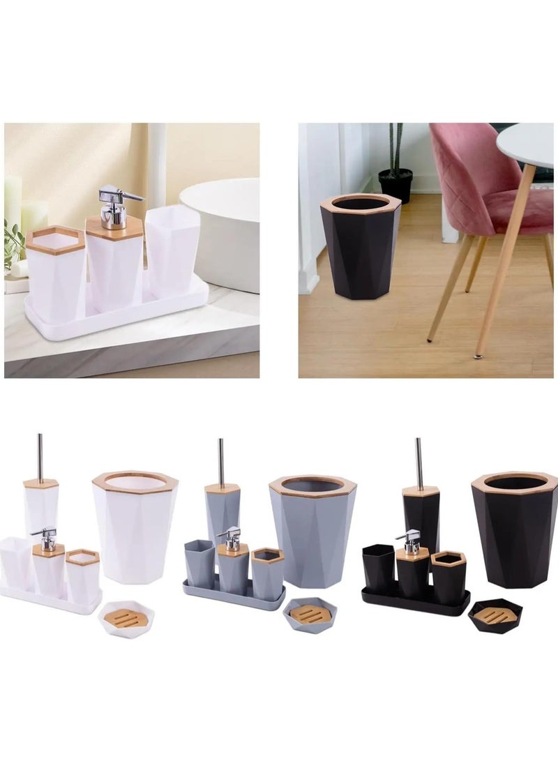 Complete Bathroom Accessories Set of Soap Dish, Toilet Brush Holder and Tray, for Home 7 in 1 (Black) - Image 3