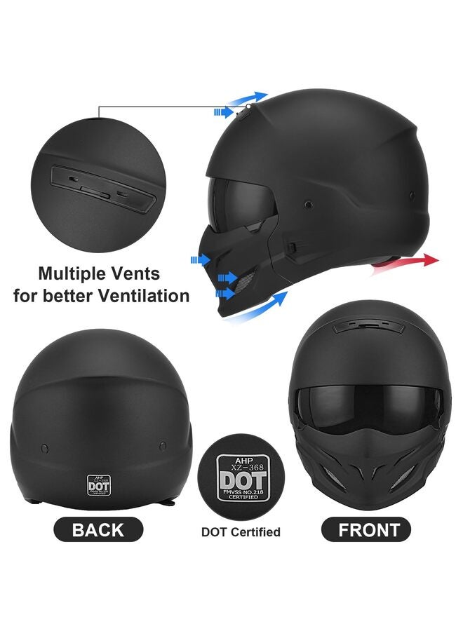 Full Face Motorcycle Helmet with Removable Mask Motocross Helmet for Bike Cruiser Scooter Black L - Image 2