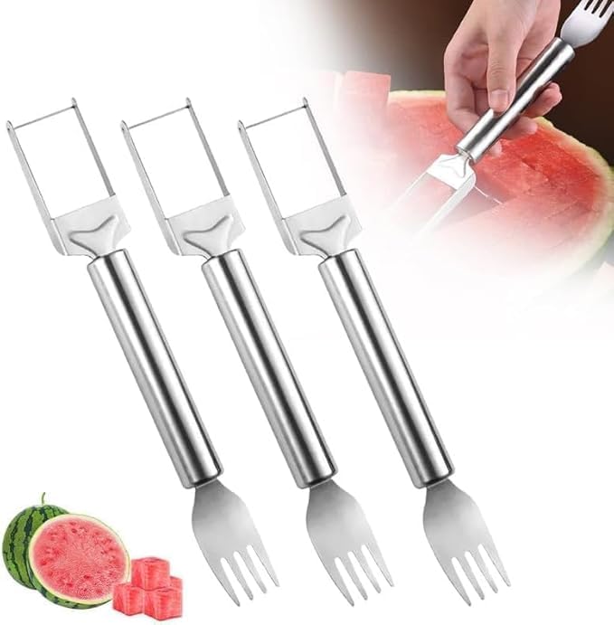 Saiyam Watermelon Cutter and Slicer, 2-in-1 Stainless Steel Tool with Fork, Windmill Cube Design (3) - Image 1