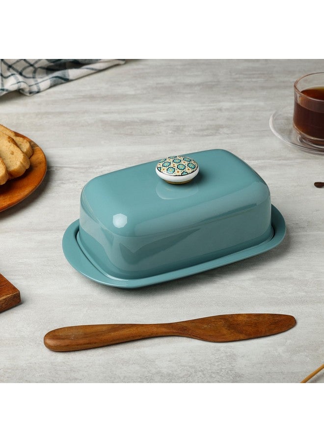 ANANTAM HOMES Stainless Steel Butter Container Dish Storage Box Organizer with Ceramic Knob Design, (500 Gram) (Moss Green) - Image 1