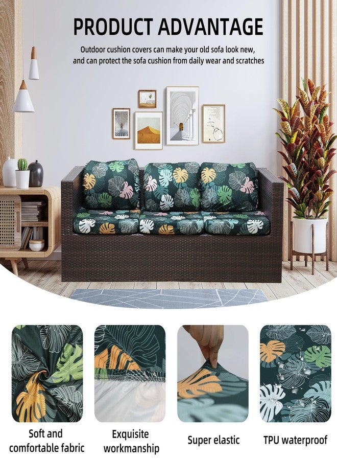 SUKAIKEQA 8Pcs Stretch Patio Cushion Covers Waterproof Outdoor Cushion Covers,Outdoor Couch Covers Patio Couch Cover Slipcovers, for Outdoor Furniture Protector Cover Replacement(Cover Only) (greenery) - Image 3