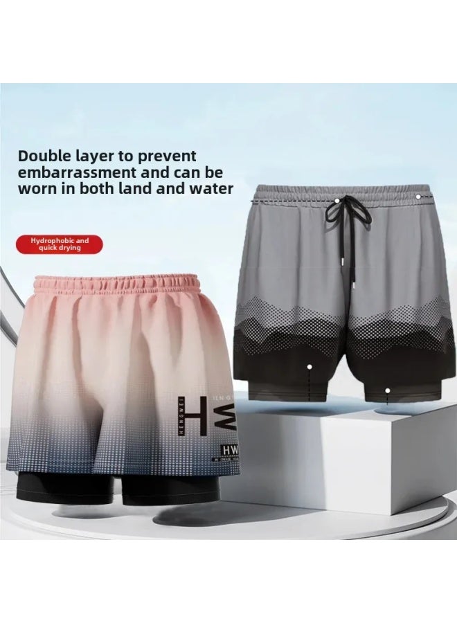 Loquat Swimming Trunks Men's Swimming Trunks Swimming Cap Swimming Goggles Hot Spring Anti-embarrassment Quick-drying Beach Pants Men's Swimming Equipment-Color:orange Blue Gradient- - Image 3