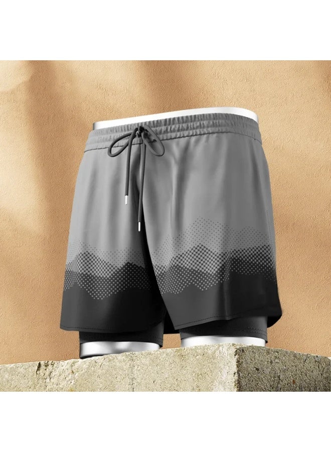 Loquat Swimming Trunks Men's Swimming Trunks Swimming Cap Swimming Goggles Hot Spring Anti-embarrassment Quick-drying Beach Pants Men's Swimming Equipment-Color:orange Blue Gradient- - Image 4