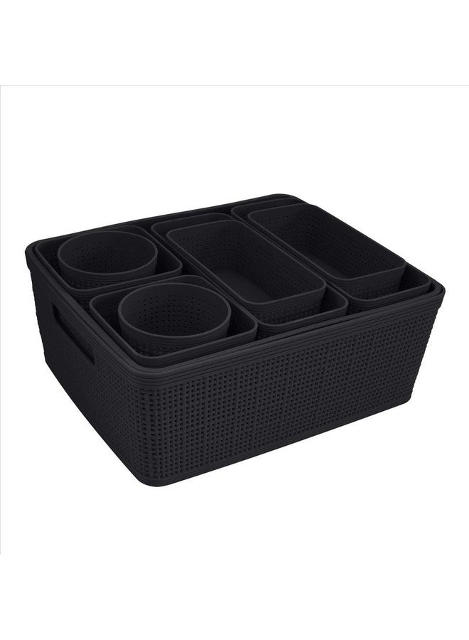 Simplify 10 Piece Organizing Set | Multiple Size Bins | Multipurpose | Office | Desk | Dorm | Bathroom | Storage Basket | Small Items | Accessories | Black - Image 1