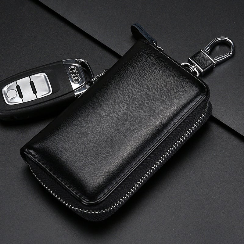 Men'S Extra Large Capacity Key Bag Two-Layer Cowhide Women'S Car Waist Hanging Multi-Functional Household Zipper Key Bag Buckle Cover - Image 3