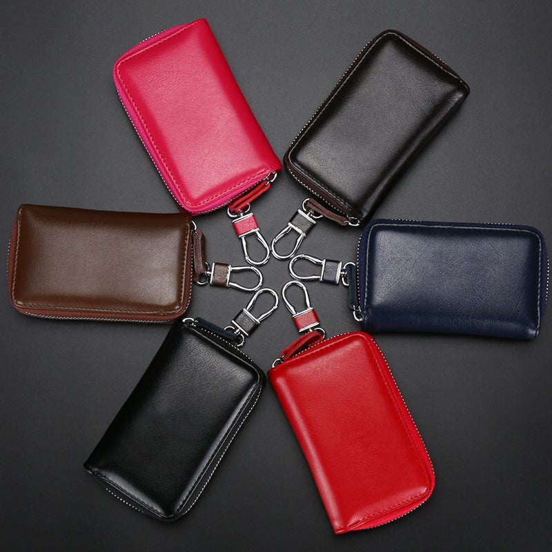 Men'S Extra Large Capacity Key Bag Two-Layer Cowhide Women'S Car Waist Hanging Multi-Functional Household Zipper Key Bag Buckle Cover - Image 5