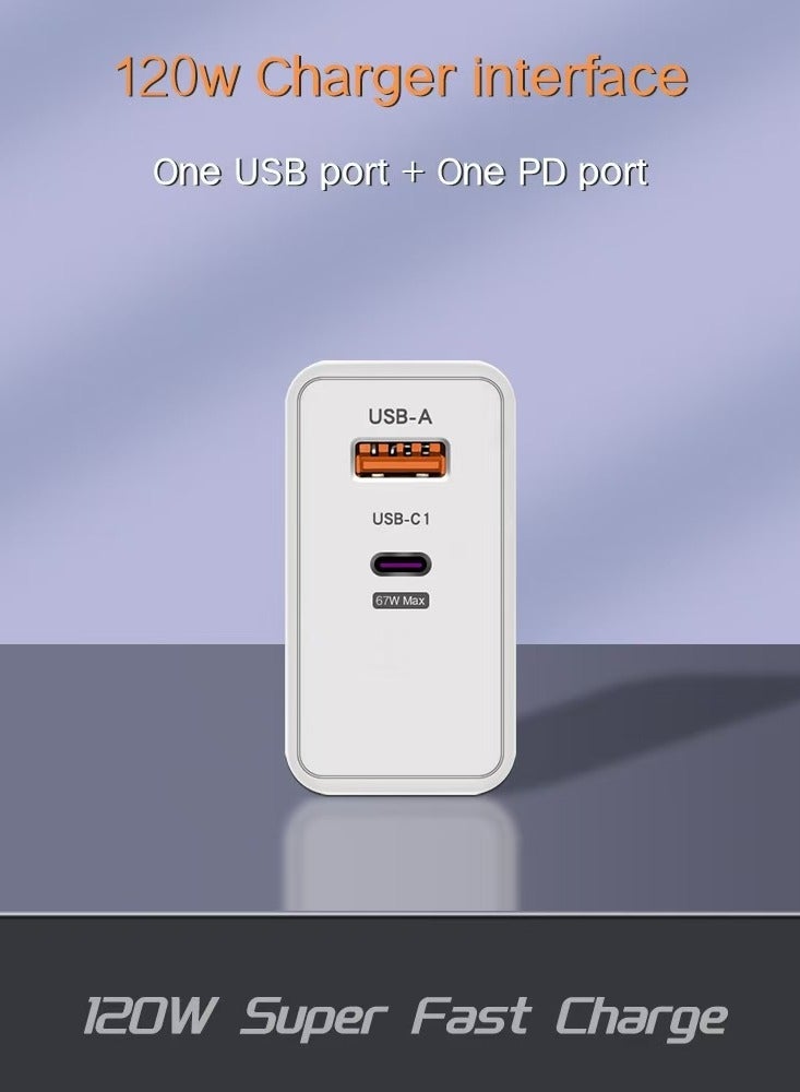 General 120W UK Dual-Port Multi-Functional Super Fast Charging Mobile Phone Charger, Travel Power Adapter, White  - Image 2