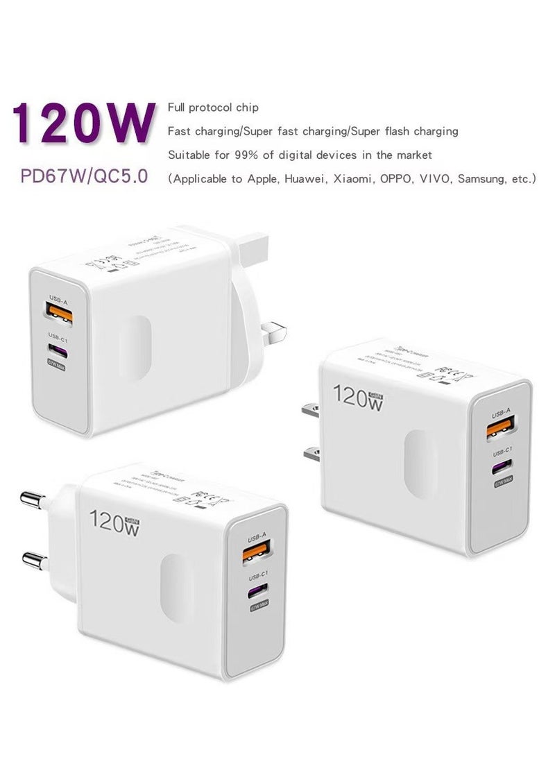 General 120W UK Dual-Port Multi-Functional Super Fast Charging Mobile Phone Charger, Travel Power Adapter, White  - Image 1