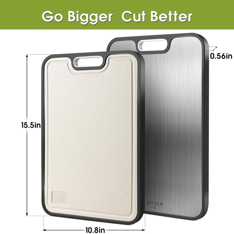 BYDA Titanium Cutting Board for Kitchen,Double Sided FoodGrade,Pure Titanium&Wheat Straw PP,Non-Toxic,Non-Slip,Dishwasher Safe,Ideal for Meat,Vegetables,Fruit - Image 2