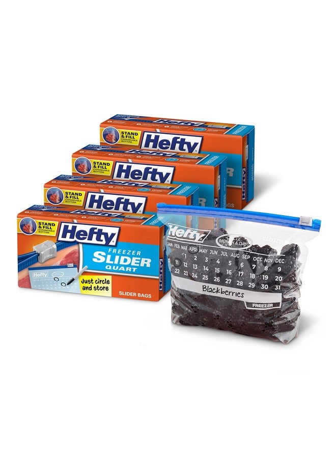 Hefty Hefty Calendar Slider Quart Freezer Bags, 1 Quart Slider Bags with Stand and Fill Expandable Bottoms, Helps Prevent Freezer Burn, 35 Count (Pack of 4) - Image 1