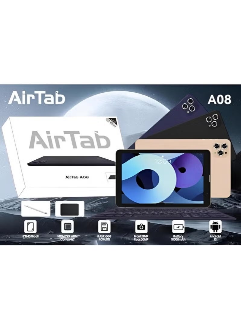 AIR TAB The A08 Android tablet features an 8-inch screen, 24GB of RAM, 1TB of storage, an octa-core processor, a stylus and keyboard included, and a long-lasting battery – a compact device for productivity and entertainment. Available in multiple colors. - Image 2