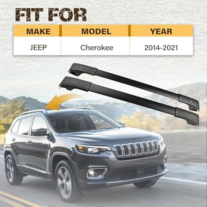 rayihni Roof Rack Cross Bars Luggage Carrier Fit for Jeep Cherokee 2014-2021 Maximum Load 200 lbs/90 kg for Cargo Carrier Bag Luggage Kayak Canoe Bike Snowboard Skiboard - Image 3