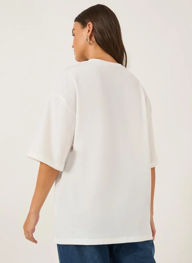 Styli Embroidered Short Sleeve Oversized T-Shirt