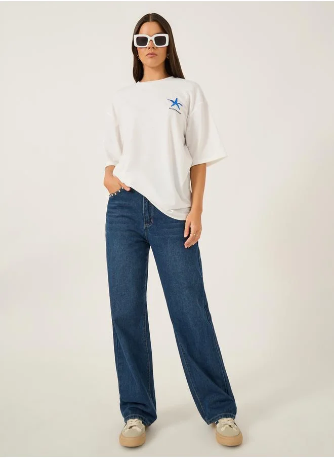 ستايلي Embroidered Short Sleeve Oversized T-Shirt