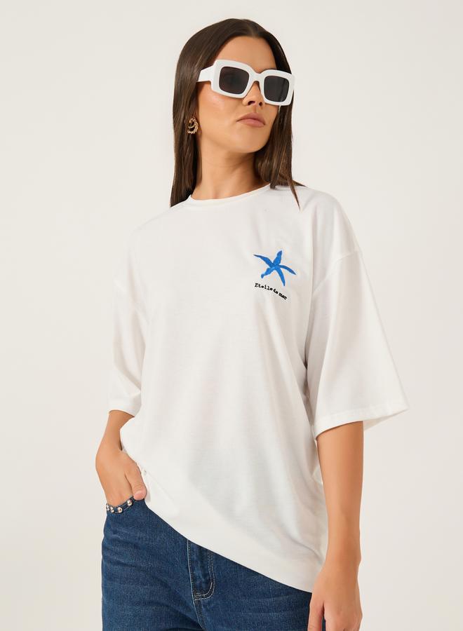 Styli Embroidered Short Sleeve Oversized T-Shirt - Image 1