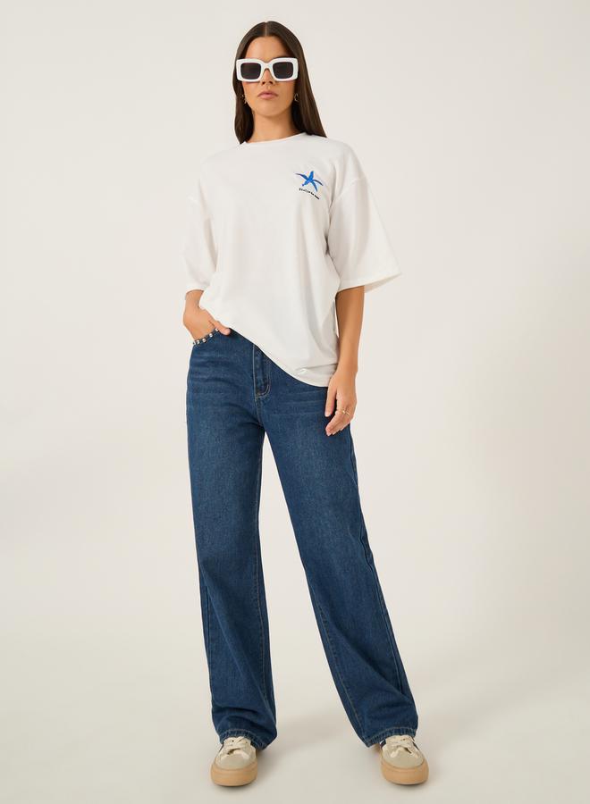 ستايلي تيشيرت مطرز بأكمام قصيرة مقاس كبير - Image 2